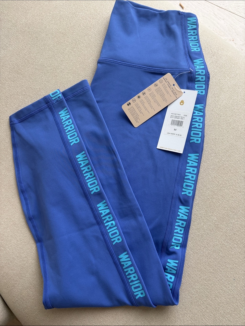 Spiritual Gangster Blue High-Waist 'Warrior' Leggings with Teal Logo Tape: New